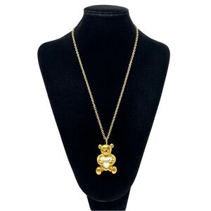 Carolee Vintage Teddy Bear Heart Faux Pearl Gold Tone Necklace Jewelry 1980's